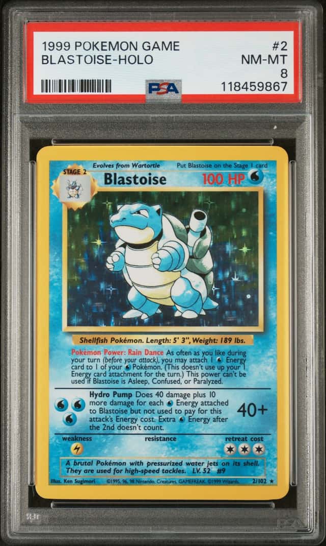 1999 Pokémon Blastoise Base Set 2/102 Holo PSA 8