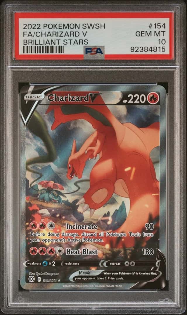2022 POKEMON SWORD & SHIELD BRILLIANT STARS #154 FULL ART/CHARIZARD V PSA 10