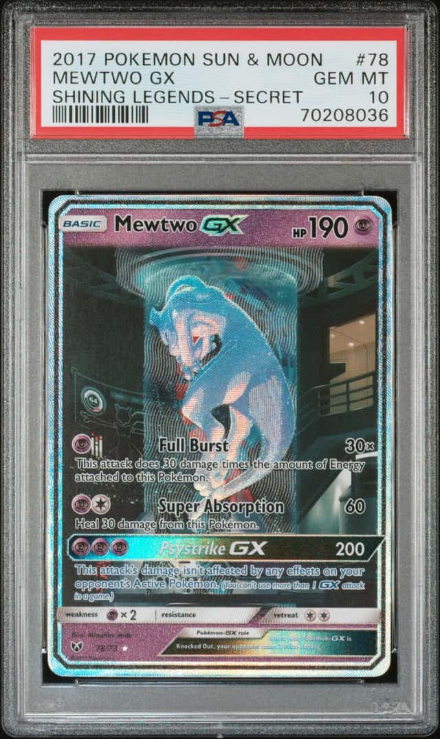 PSA 10 GEM MT - 2017 Shining Legends MEWTWO GX Secret Rare Holo Pokémon - 78/73