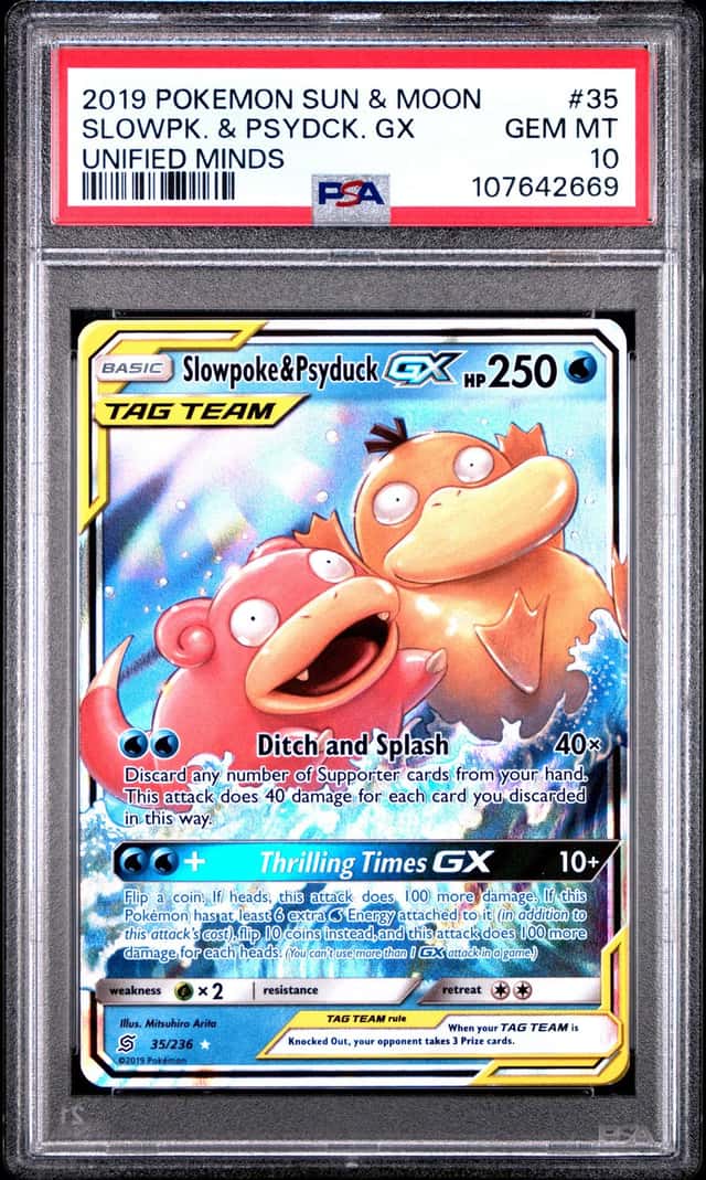 2019 POKEMON SUN & MOON UNIFIED MINDS #35 SLOWPK. & PSYDCK. GX PSA GEM MINT 10