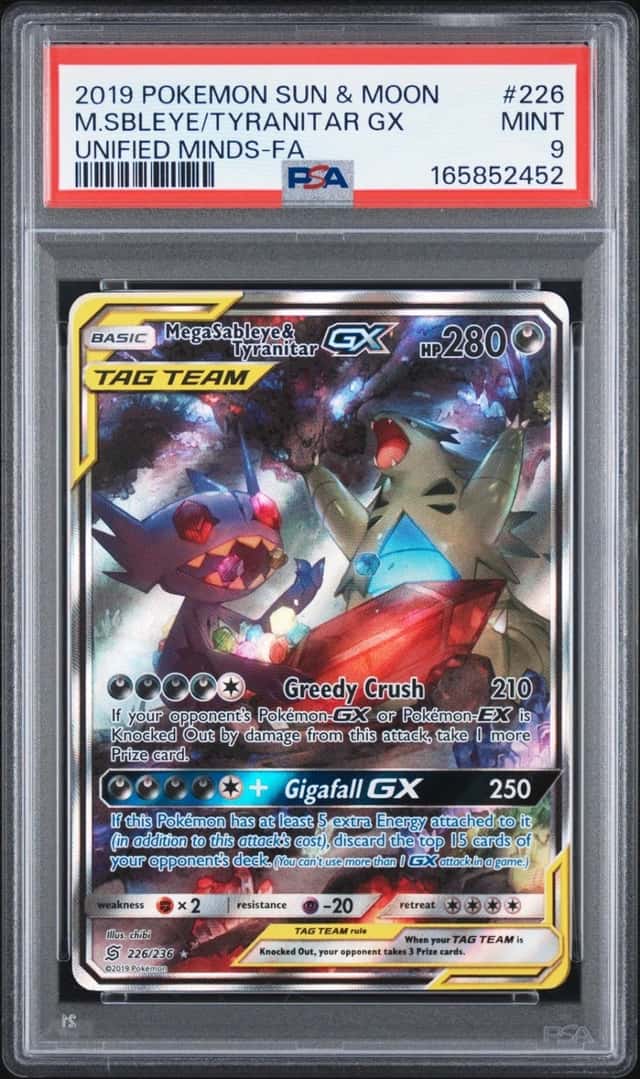 2019 POKEMON SUN & MOON UNIFIED MINDS FULL ART/MEGA SABLEYE & TYRANITAR GX PSA 9