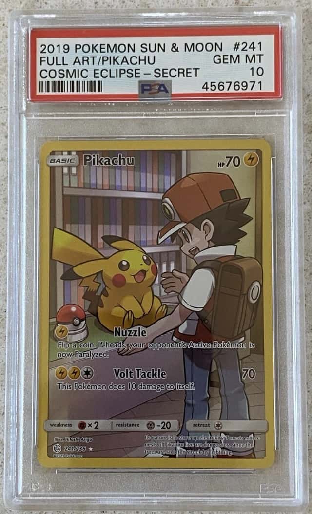 2019 Pokemon Sun and Moon Full Art Pikachu #241 Cosmic Eclipse PSA 10 Gem Mint