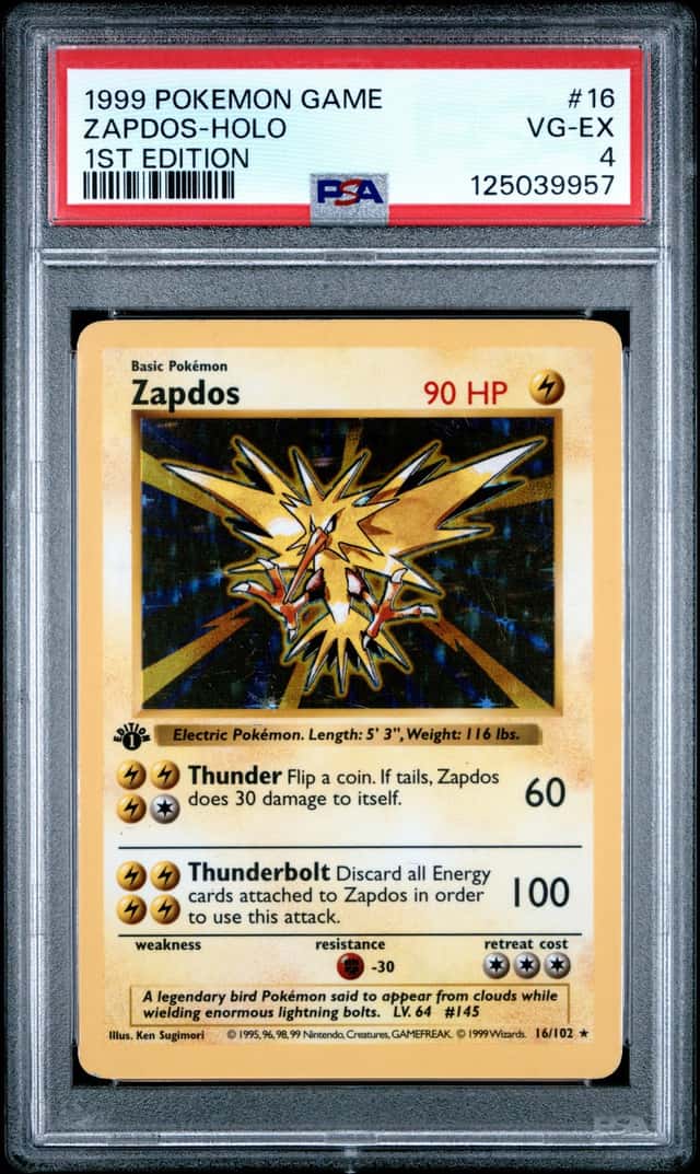 Pokemon Zapdos Holo 16/102 Base Set Shadowless 1st Edition PSA 4