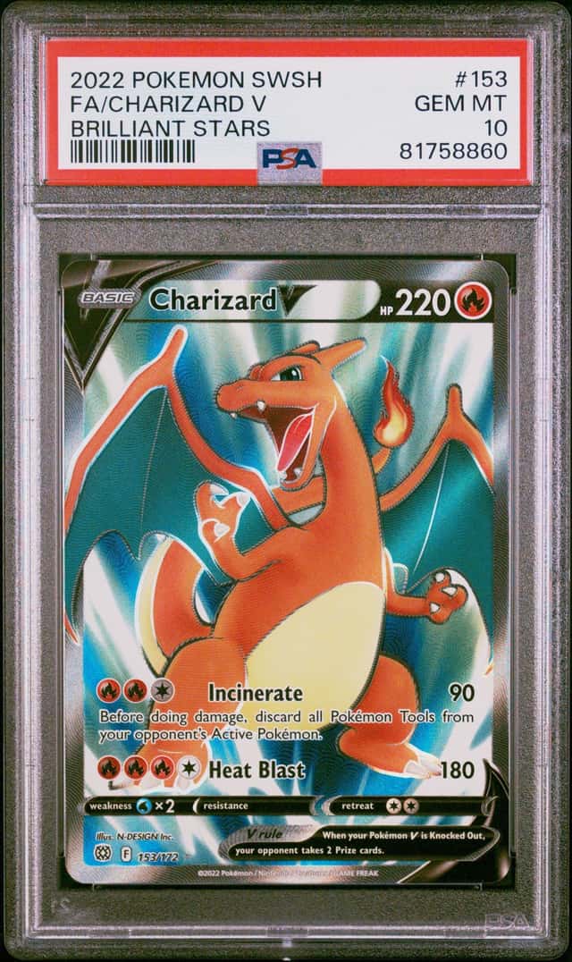2022 POKEMON SWSH BRILLIANT STARS #153 CHARIZARD V FULL ART ULTRA RARE PSA 10