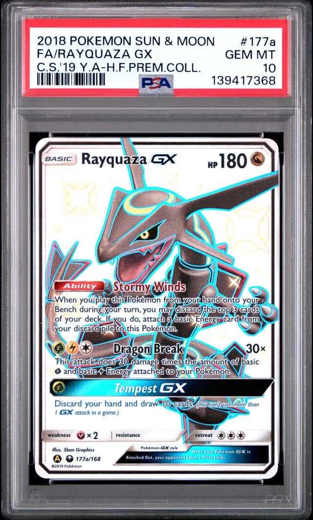 2018 Pokemon TCG Sun & Moon Rayquaza GX 177A/168 Full Art Holo PSA 10 Card