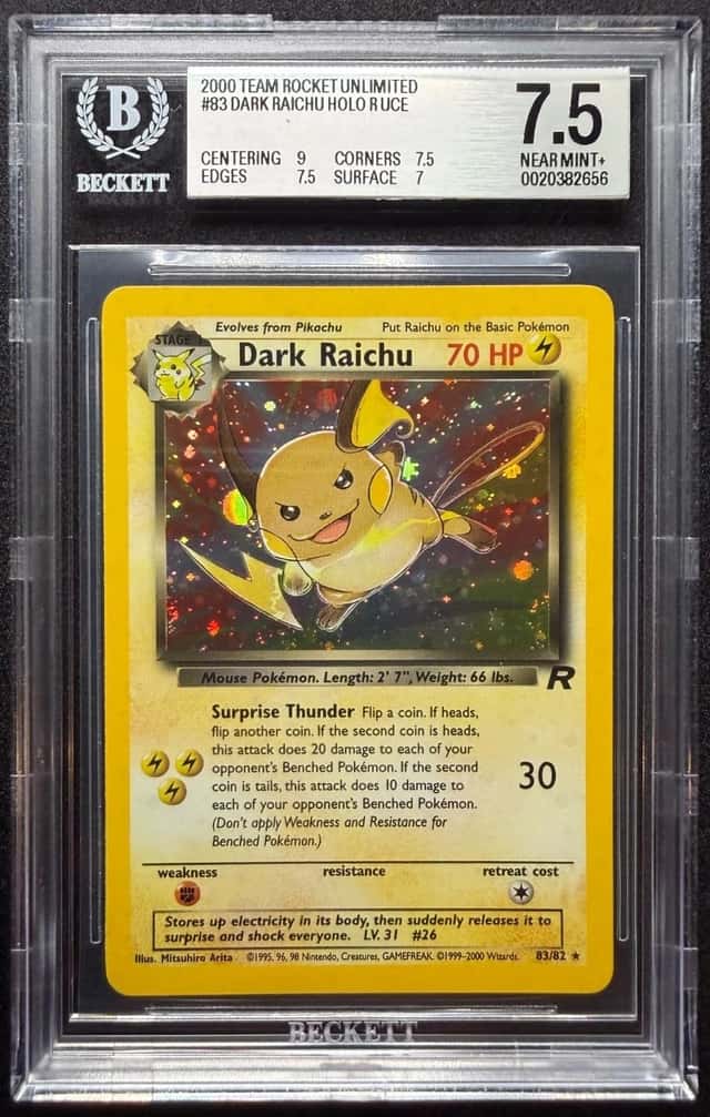 Pokemon Team Rocket Dark Raichu Holo Secret Rare 83/82 WOTC BGS 7.5