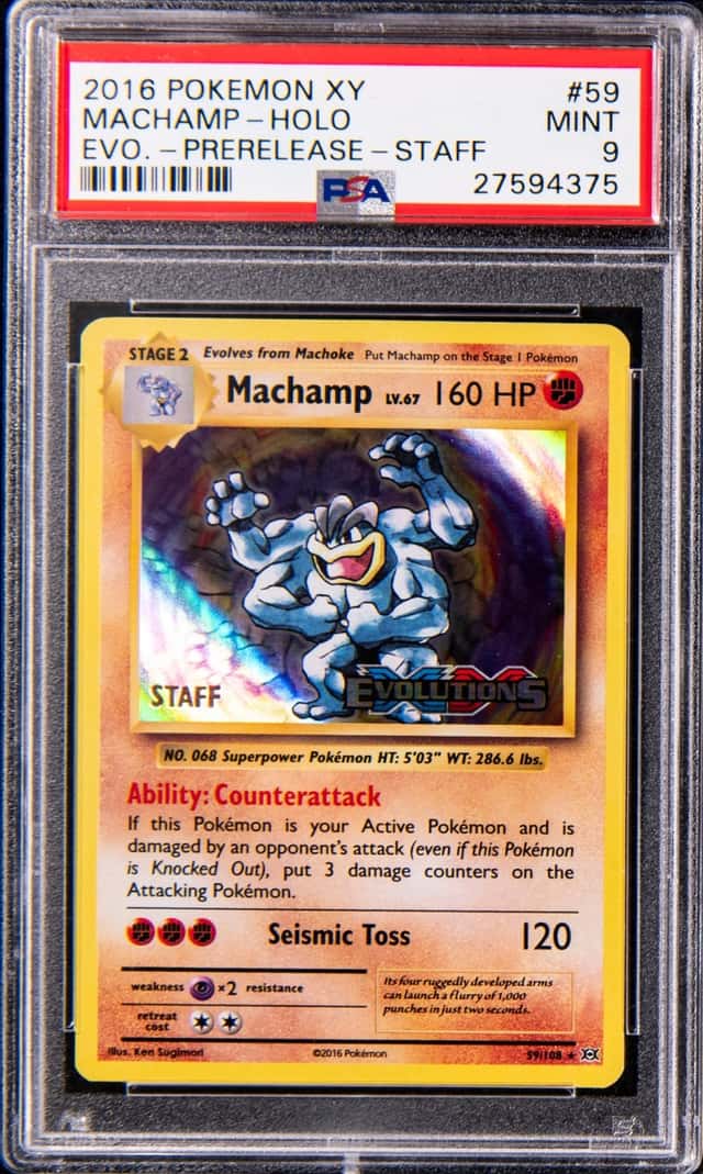 2016 Pokemon XY Evolutions Prerelease Staff Holo #59 Machamp - PSA MINT 9
