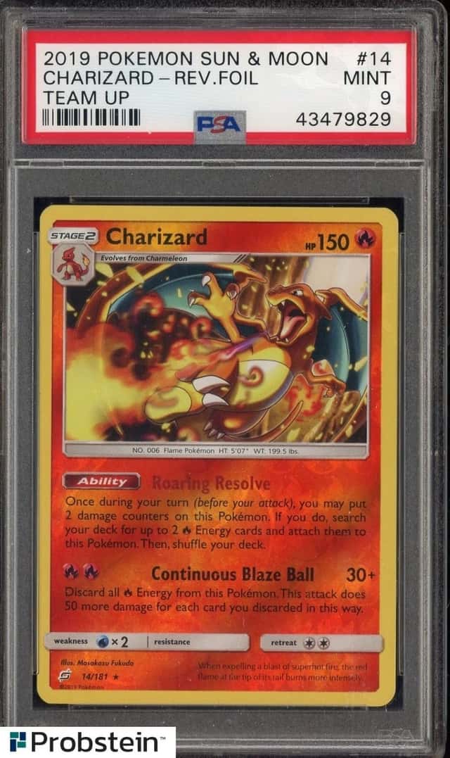 2019 Pokemon Sun & Moon Team Up #14 Charizard Reverse Foil PSA 9
