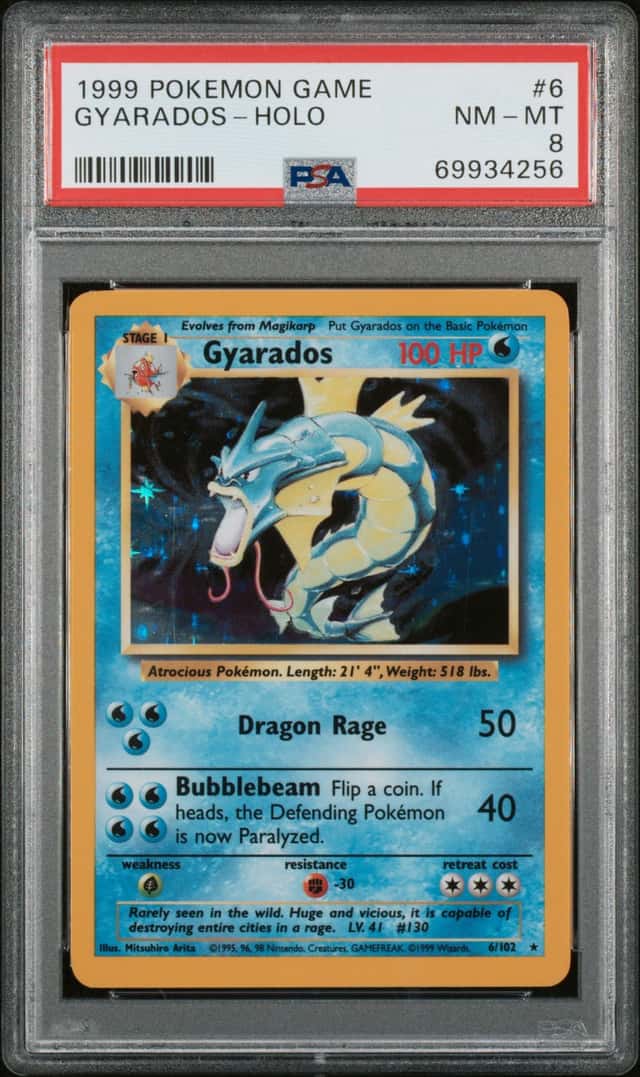 1999 POKEMON BASE SET UNLIMITED #6 GYARADOS-HOLO PSA 8