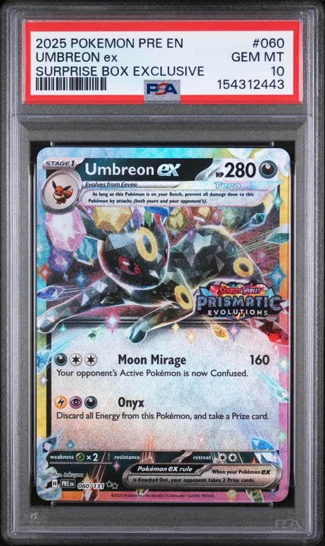2025 POKEMON PRISMATIC EVOLUTIONS SURPRISE BOX EXCLUSIVE UMBREON EX PSA 10