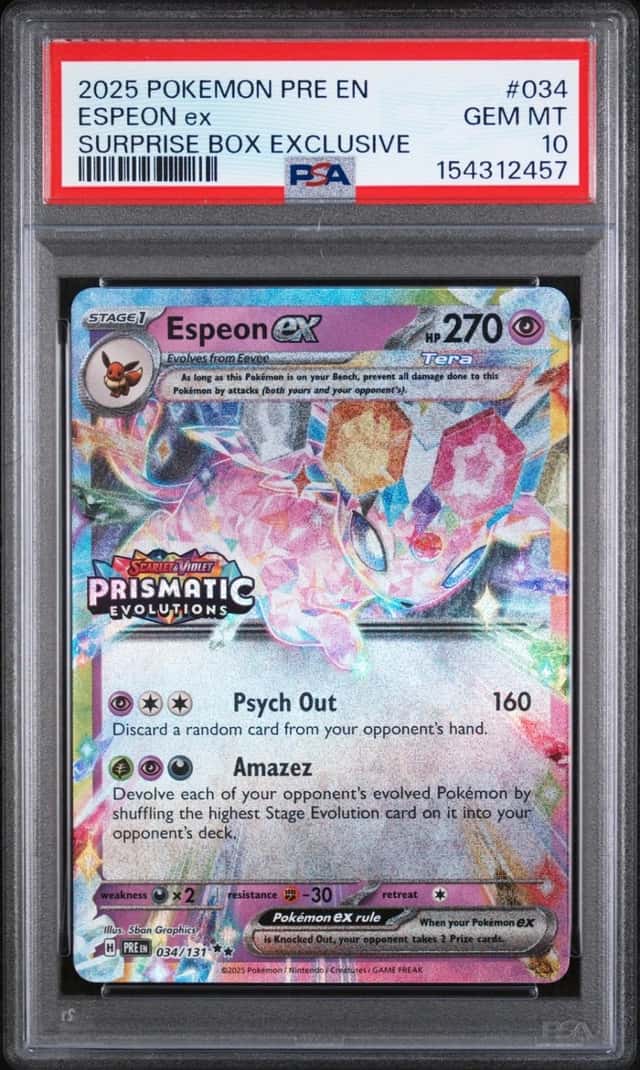 2025 POKEMON PRE EN-PRISMATIC EVOLUTIONS SURPRISE BOX EXCLUSIVE ESPEON EX PSA 10
