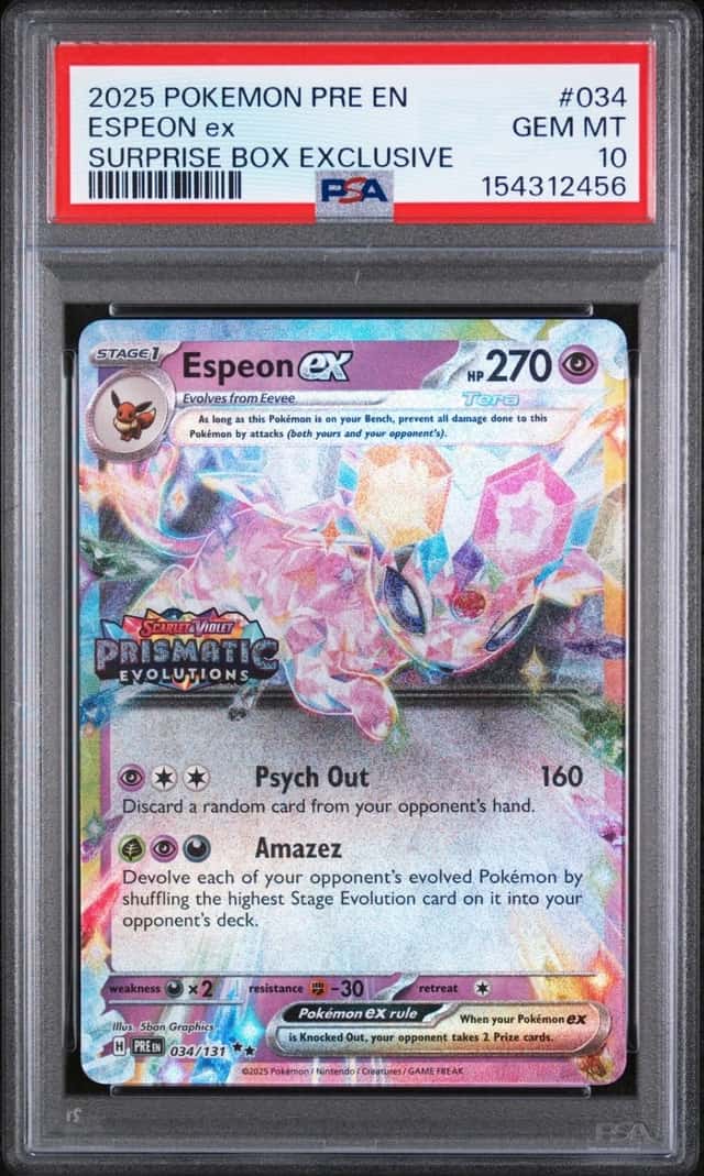 2025 POKEMON PRE EN-PRISMATIC EVOLUTIONS SURPRISE BOX EXCLUSIVE ESPEON EX PSA 10