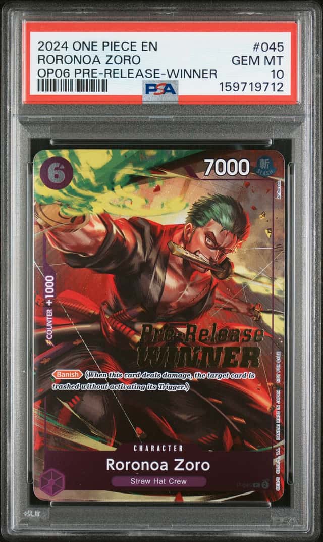 2024 One Piece EN OP06 Pre-Release Winner #045 Roronoa Zoro PSA 10 GEM MINT