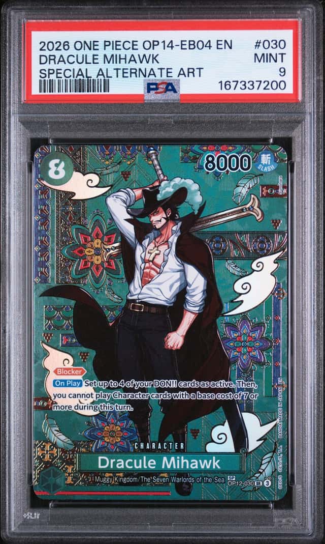 2026 ONE PIECE THE AZURE SEA'S SEVEN SPECIAL ALT ART #030 DRACULE MIHAWK PSA 9