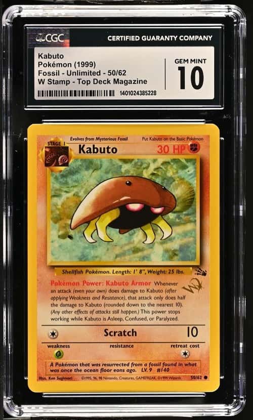 1999 Pokemon Fossil Top Deck Magazine W Stamp Kabuto #50 CGC 10 GEM MINT