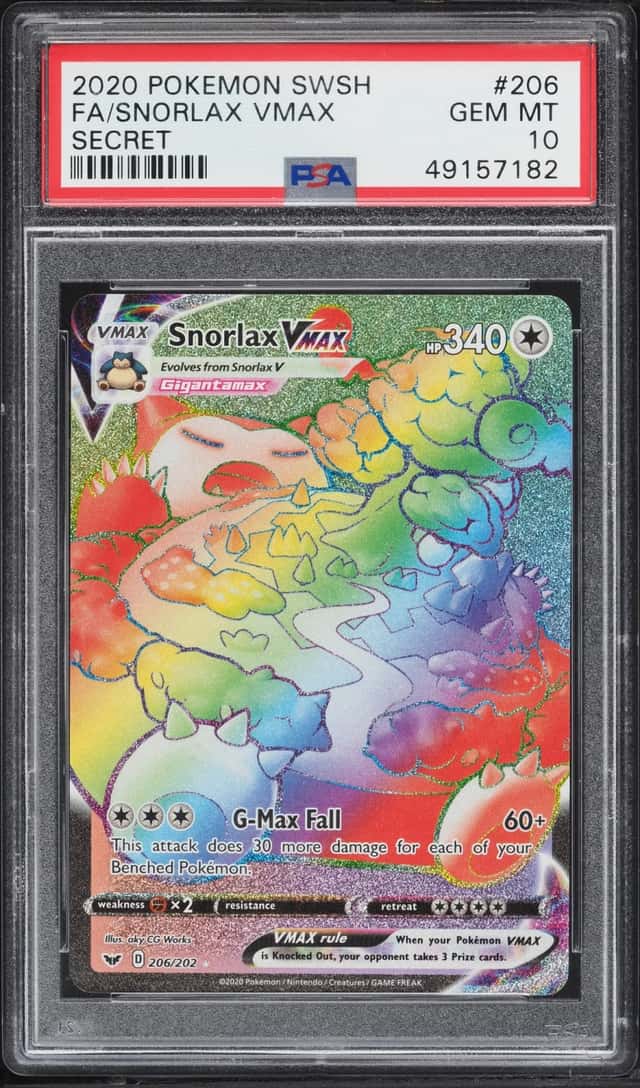 2020 Pokemon Sword & Shield Rainbow Rare Snorlax VMAX #206 PSA 10 GEM MINT