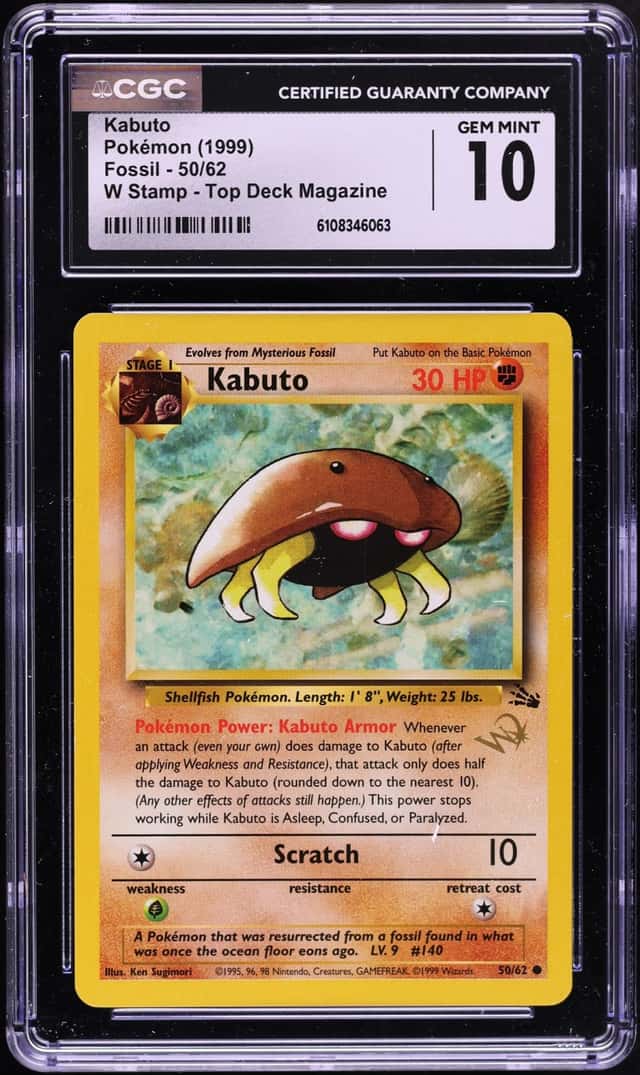 1999 Pokemon Fossil Top Deck Magazine W Stamp Kabuto #50 CGC 10 GEM MINT