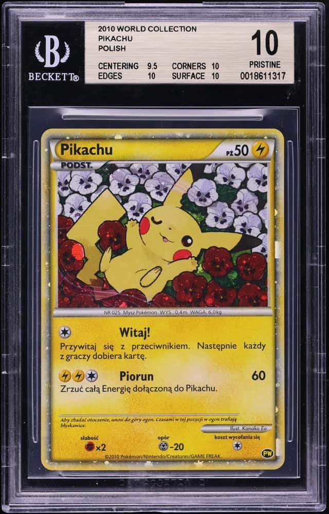 2010 Pokemon Polish World Collection Holo Pikachu BGS 10 PRISTINE