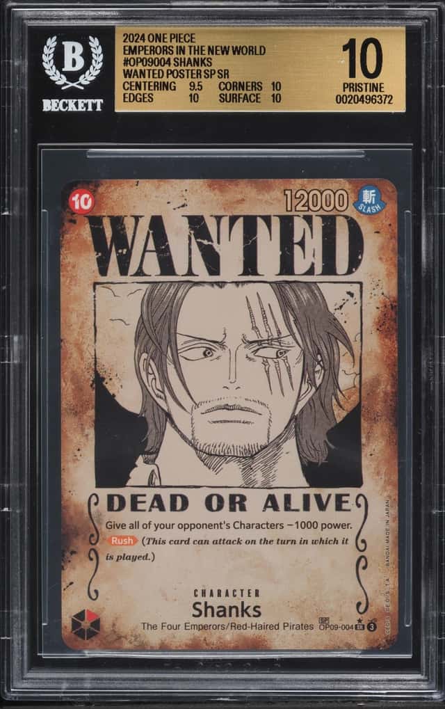 2024 One Piece Emperors In The New World Wanted SP SR Alt Art Shanks #OP09-004 BGS 10 PRISTINE
