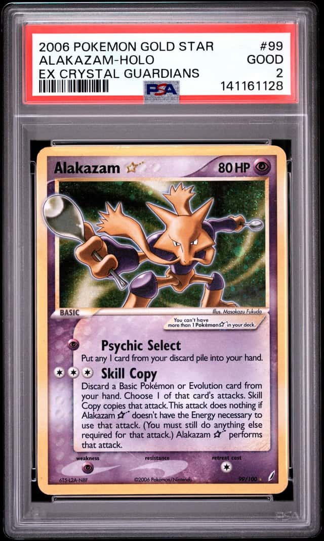 2006 Pokemon Gold Star Ex Crystal Guardians #99 Alakazam Holo PSA 2 GD