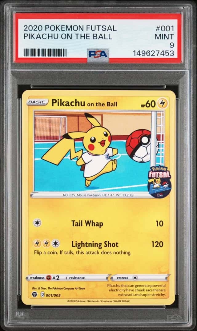 2020 POKEMON FUTSAL #001 PIKACHU ON THE BALL PSA 9