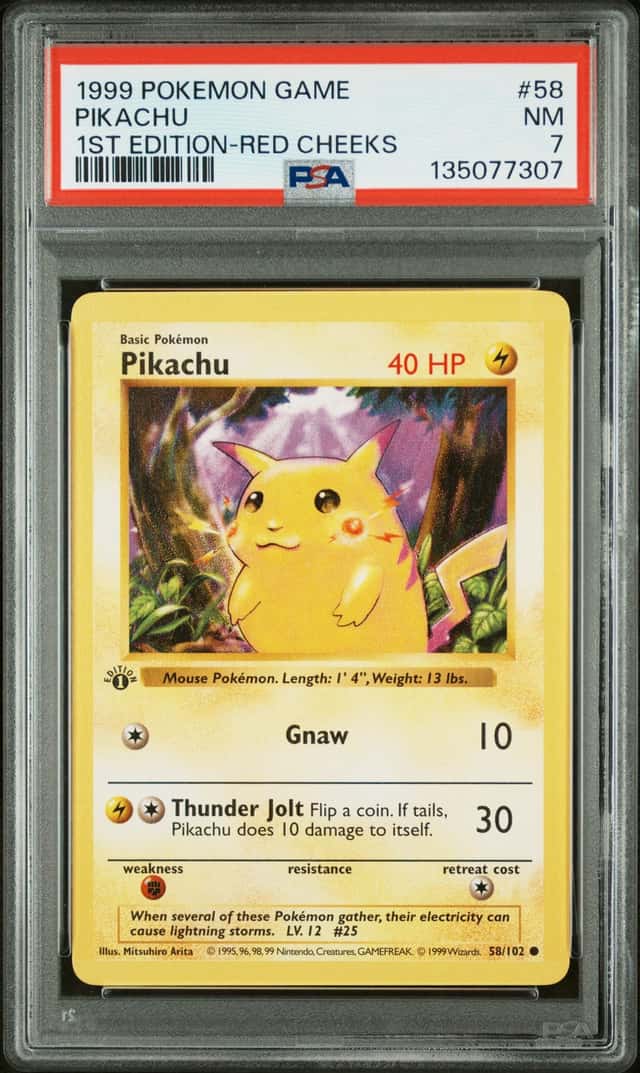 1999 Pokemon Game 1st Edition Red Cheeks #58 Pikachu PSA 7 NM
