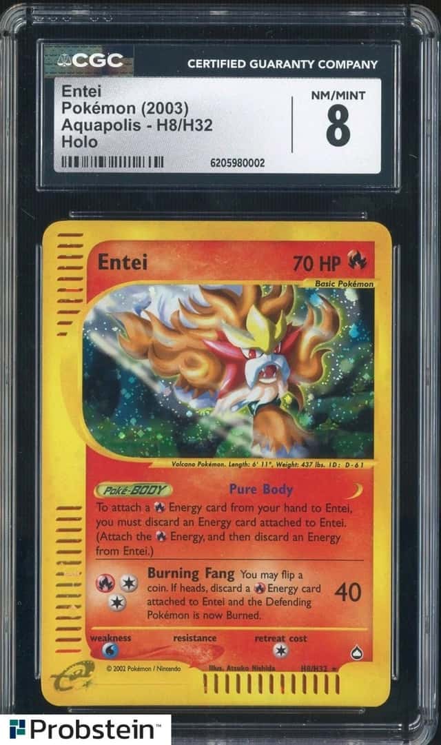 2003 Pokemon Aquapolis #H8/H32 Entei Holo CGC 8 NM-MT