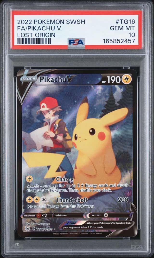 2022 POKEMON SWORD & SHIELD LOST ORIGIN #TG16 FULL ART/PIKACHU V PSA 10