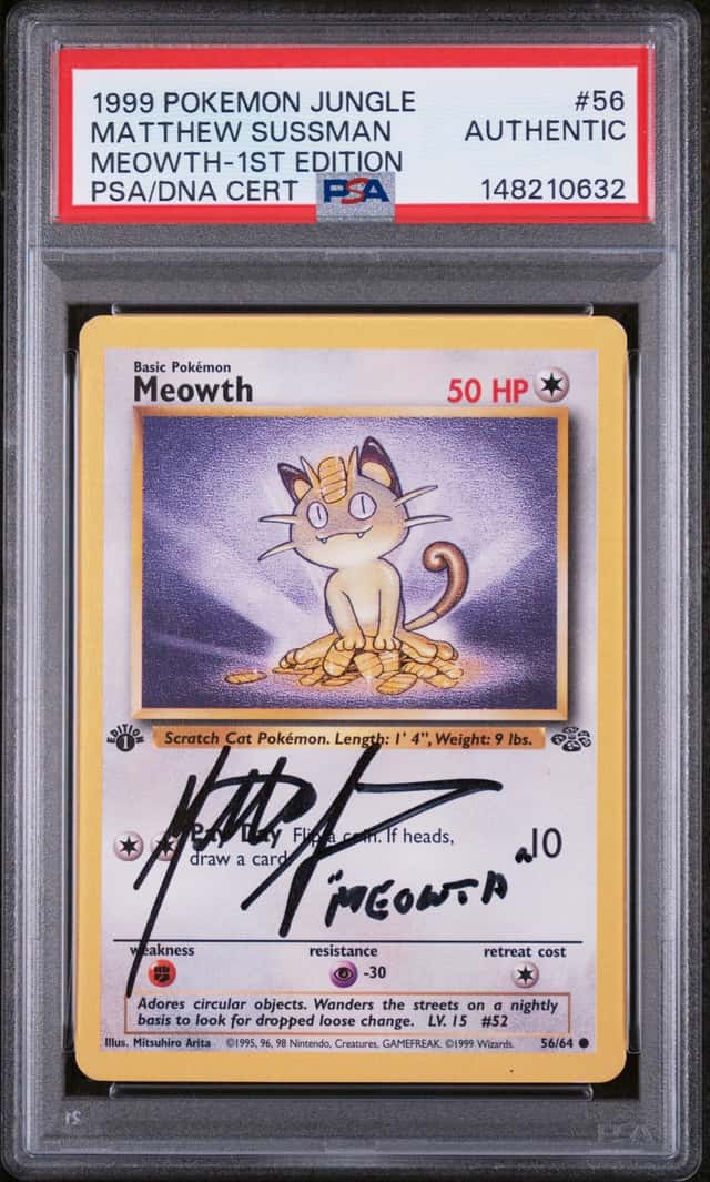 1999 Pokemon Jungle Meowth 1st Edition #56/64 Matthew Sussman PSA Auto Authentic