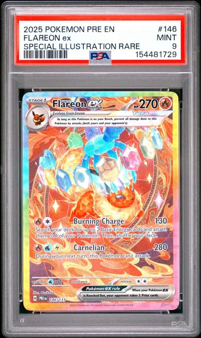 2025 POKEMON PRISMATIC EVOLUTIONS SPECIAL ILLUSTRATION RARE FLAREON EX PSA 9