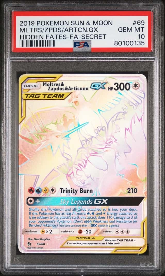 Moltres & Zapdos & Articuno Gx 69/68 Secret Hidden Fates Pokemon PSA 10