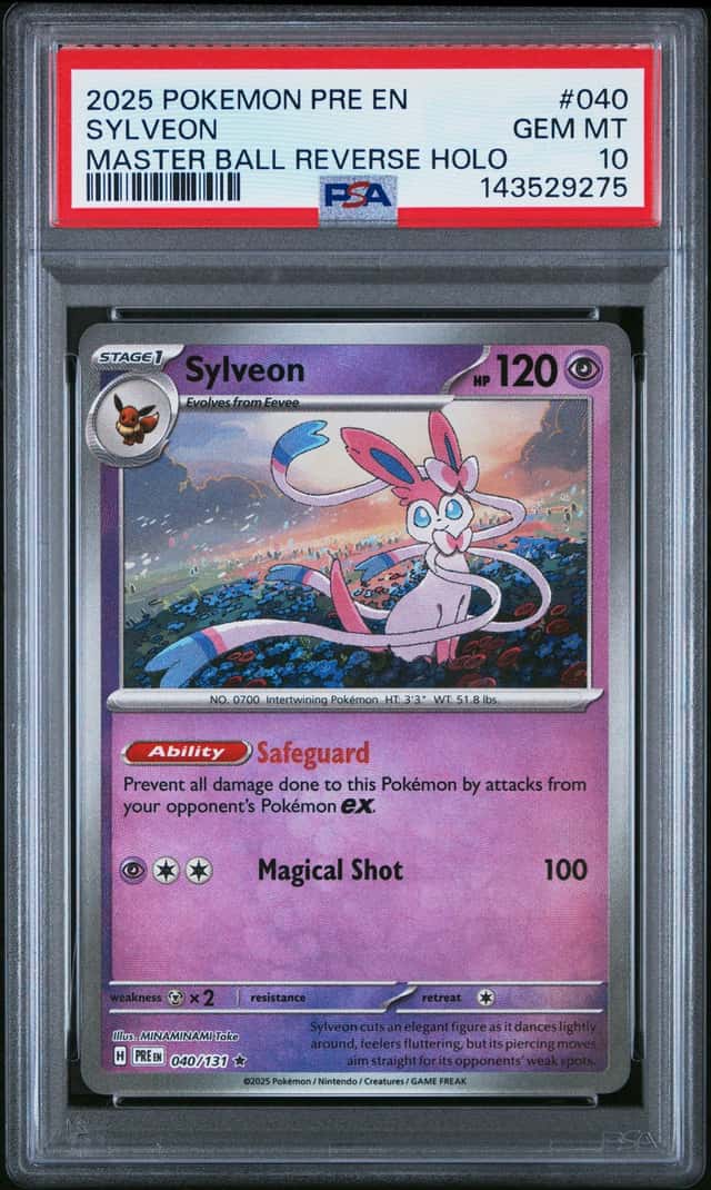SYLVEON PSA 10 2025 POKEMON PRE EN #040/131 REVERSE HOLO MASTER BALL 9275