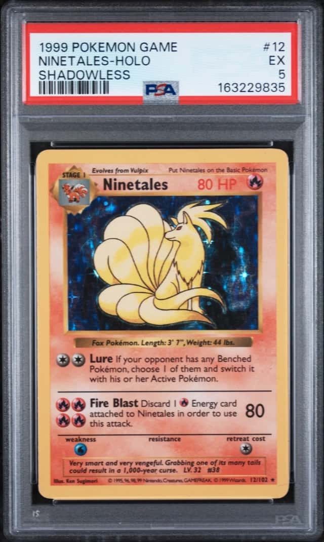 1999 POKEMON BASE SET SHADOWLESS #12 NINETALES-HOLO PSA 5