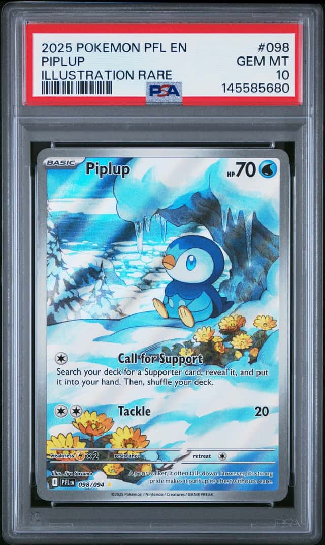 PIPLUP 2025 POKEMON PHANTASMAL FLAMES 098/094 ILLUSTRATION R HOLO PSA 10 Q3855