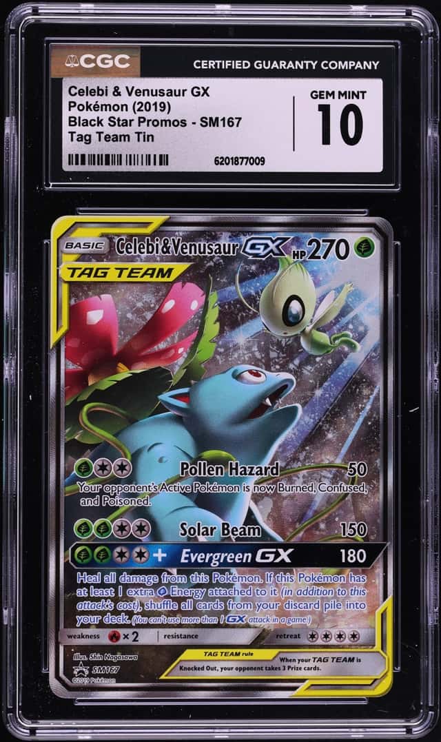 2019 Pokemon Sun & Moon Promo Tag Team Tin Full Art Celebi & Venusaur Gx #SM167 CGC 10 GEM MINT