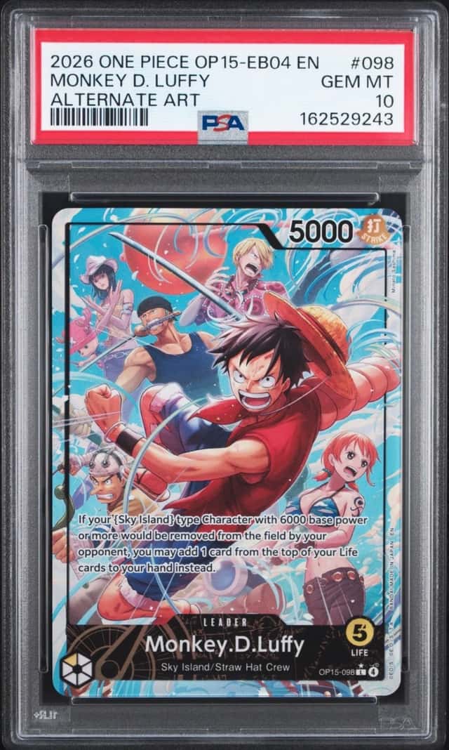 One Piece Monkey D. Luffy Op15-Eb04 Kami's Island 098 Alternate Art PSA 10