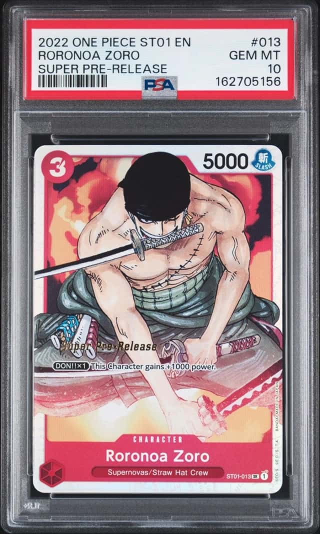 One Piece Roronoa Zoro Straw Hat Crew ST01-013 Super Pre-Release PSA 10 Gem Mint