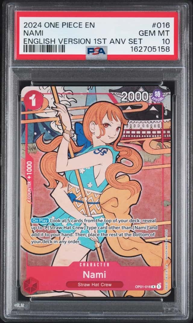 One Piece Nami English Version 1st Anniversary Set OP01-16 PSA 10 Gem Mint