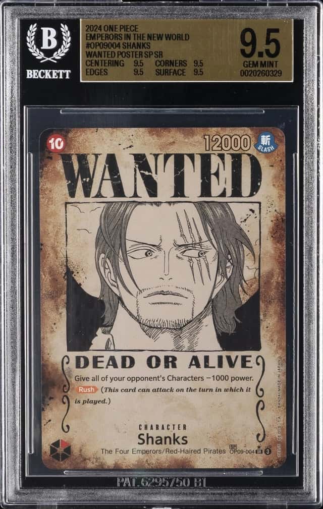 2024 ONE PIECE EMPERORS IN THE NEW WORLD SHANKS WANTED POSTER SP SR BGS 9.5