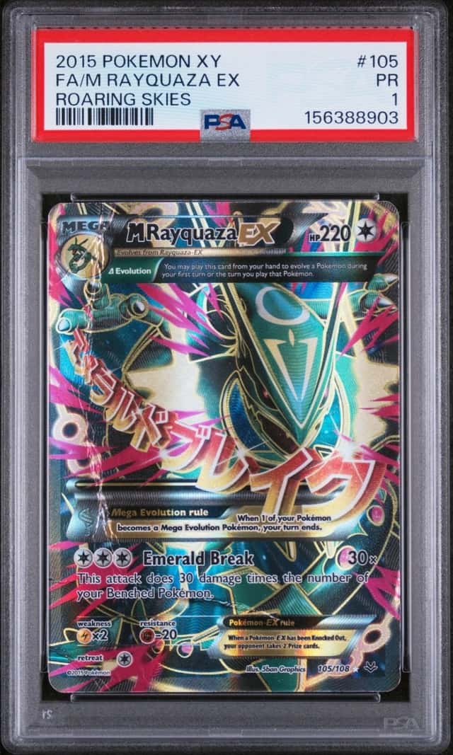 2015 POKEMON XY ROARING SKIES #105 FULL ART/M RAYQUAZA EX PSA 1