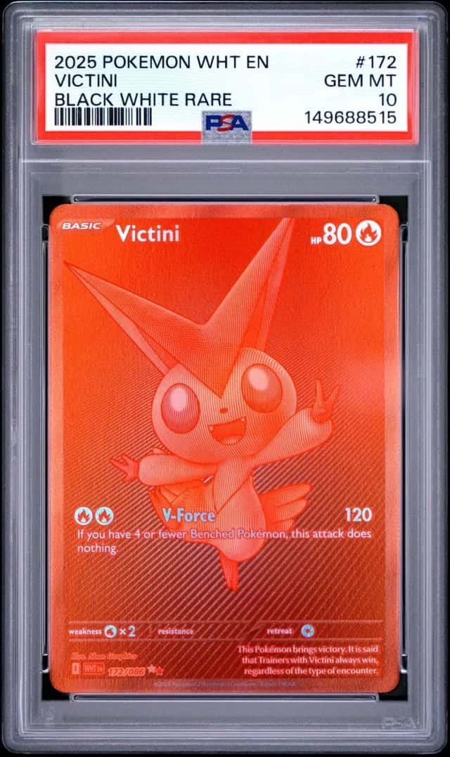 2025 POKEMON WHT EN-WHITE FLARE BLACK WHITE RARE #172 VICTINI PSA 10
