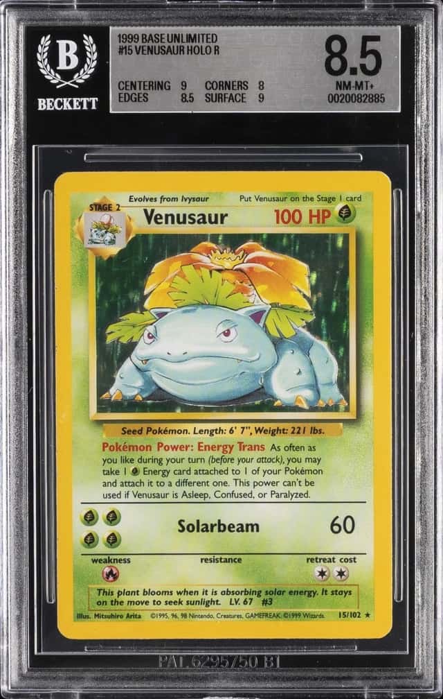 1999 POKEMON BASE UNLIMITED #15 VENUSAUR HOLO BGS 8.5