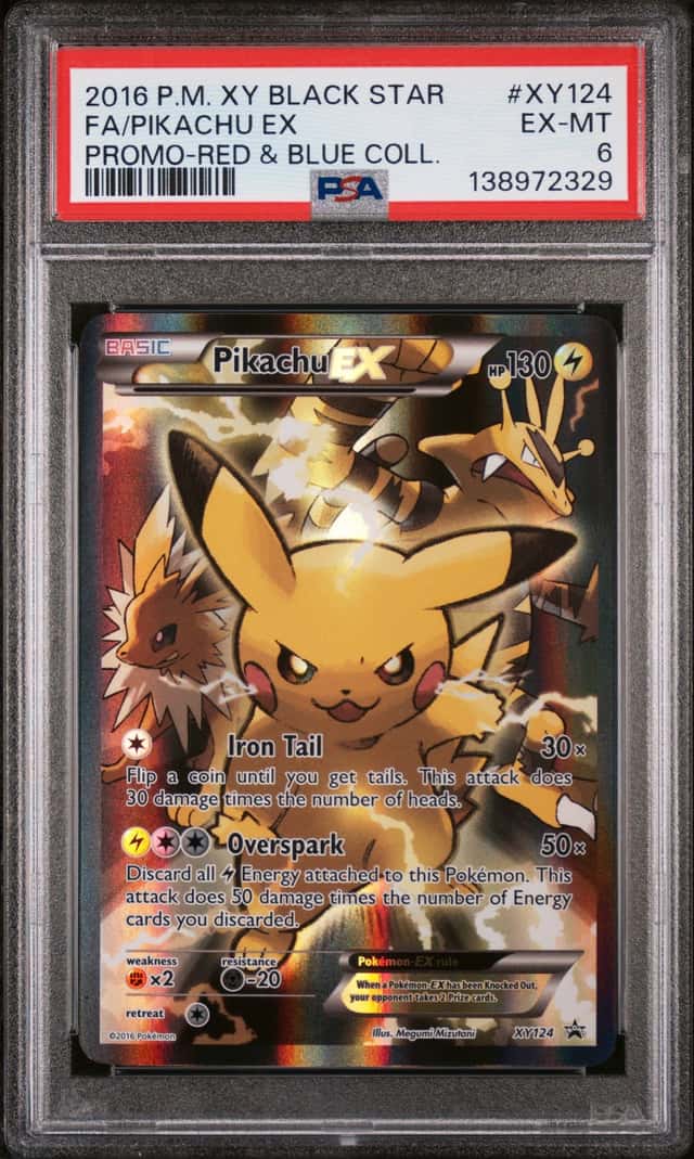 Pokemon Pikachu EX Black Star Promo XY124 Red & Blue Coll. Full Art PSA 6