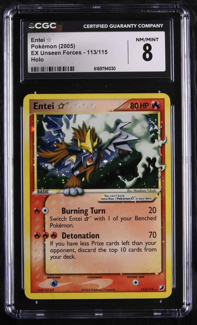 Pokemon Entei Gold Star EX Unseen Forces 113/115 Holo CGC 8