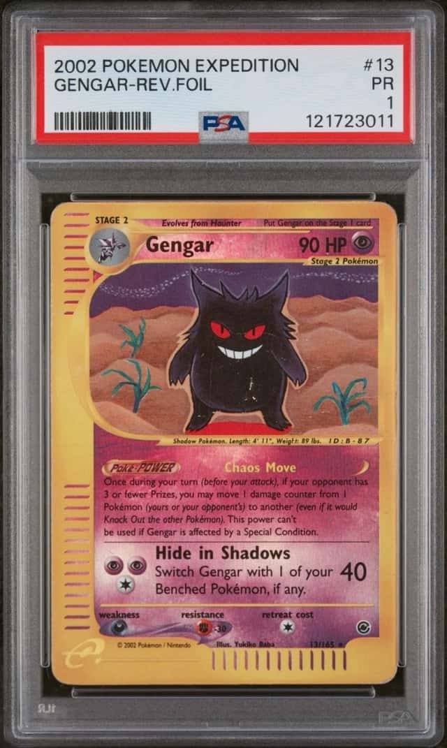 2002 POKEMON TCG EXPEDITION BASE SET GENGAR REVERSE HOLO 013/165 PSA 1