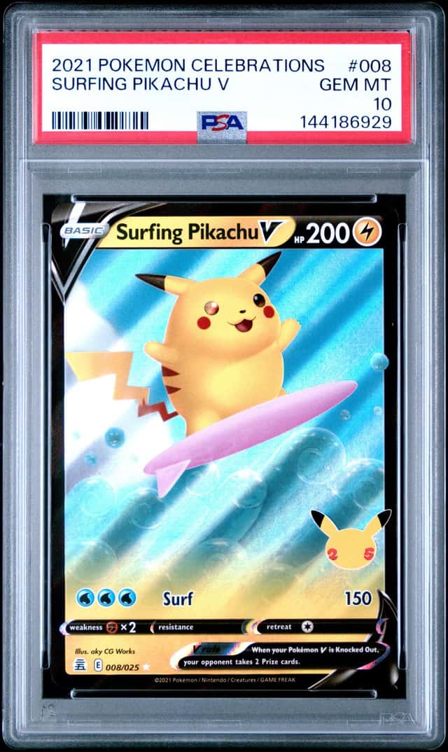 2021 Pokemon SWSH Celebrations Surfing Pikachu V #008/025 PSA 10 GEM MINT