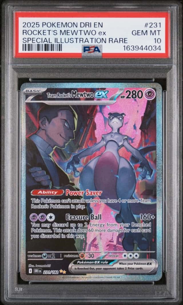 2025 POKEMON DRI SPECIAL ILLUSTRATION RARE #231 TEAM ROCKET'S MEWTWO EX PSA 10