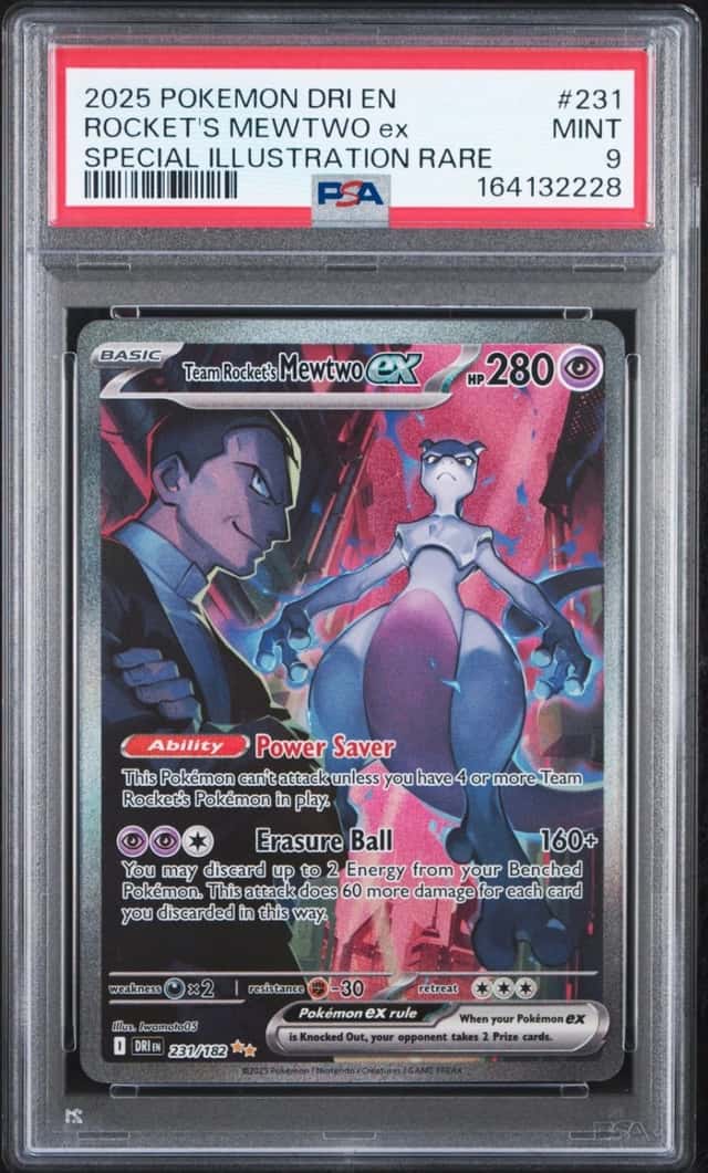 2025 POKEMON DRI SPECIAL ILLUSTRATION RARE #231 TEAM ROCKET'S MEWTWO EX PSA 9