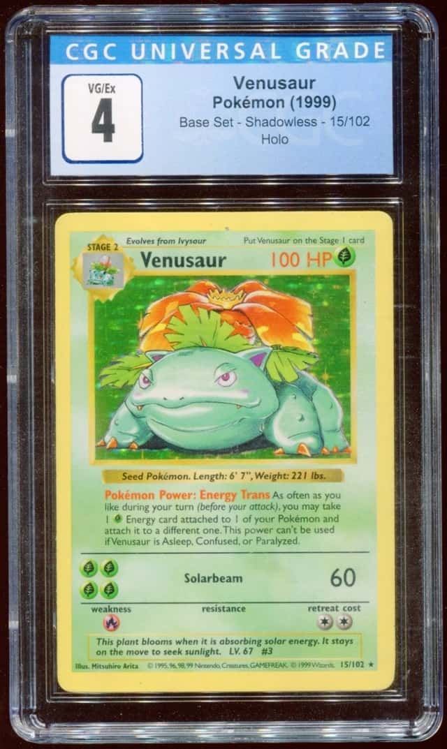 1999 WOTC POKEMON VENUSAUR #15/102 SHADOWLESS BASE SET HOLO CGC 4