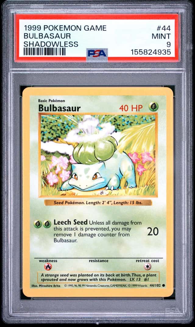 1999 Pokemon Shadowless Bulbasaur #44/102 PSA 9